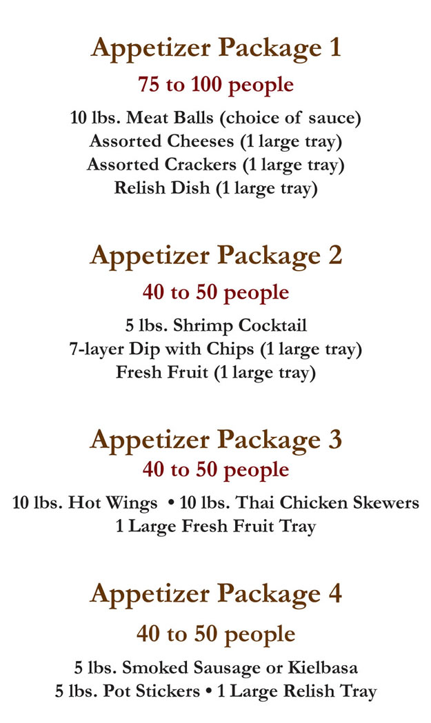 BBQ Catering Menu Appetizer Packages